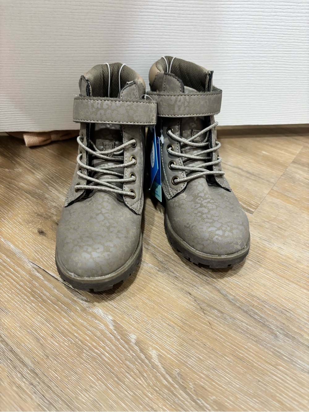 Stride Rite Taupe Lace-Up Ankle Boots with Hook-and-Loop Strap